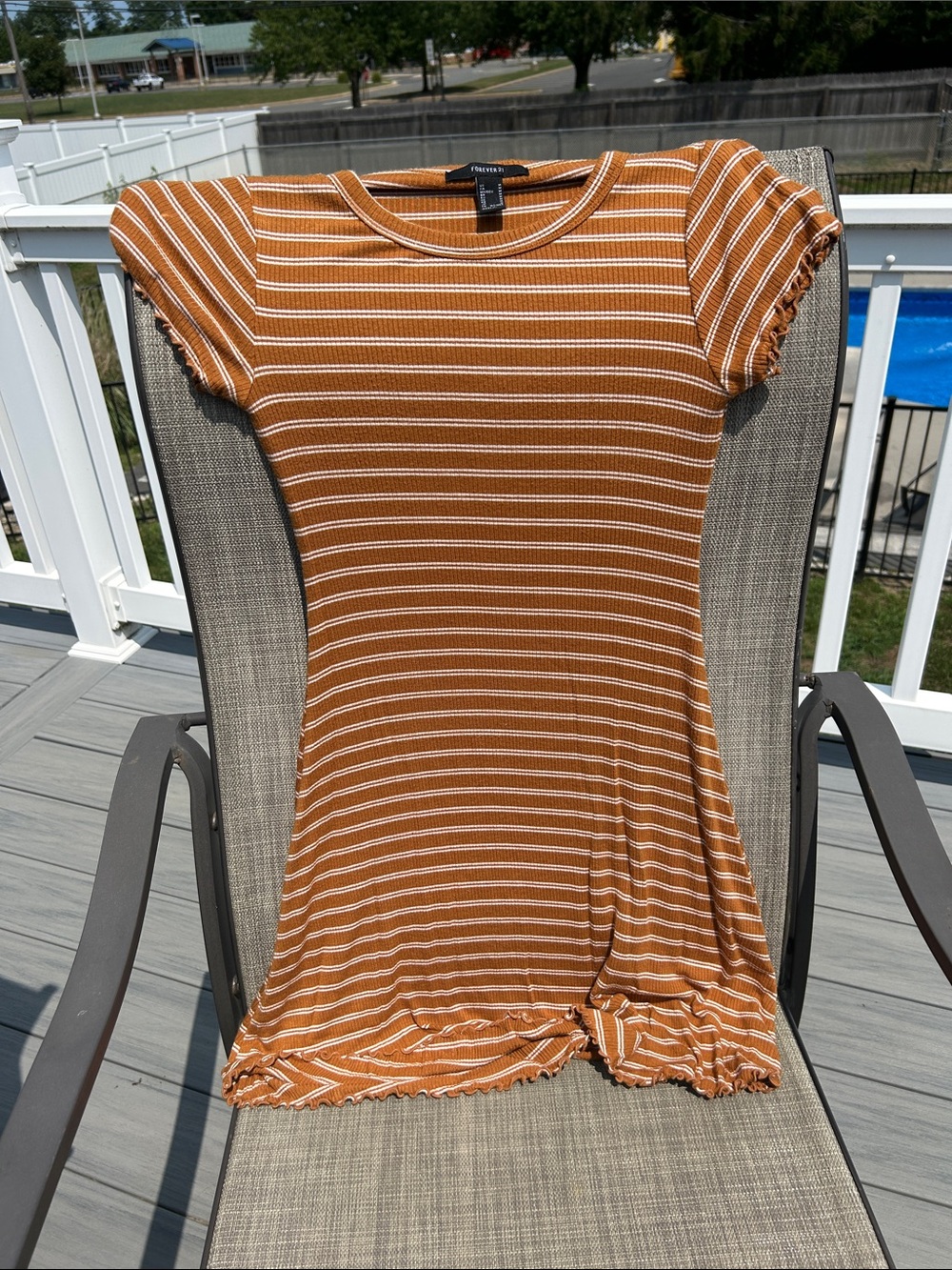 Y2K Women's Size m Forever 21 Rich Tan and White Ribbed Stripe Mini Dress